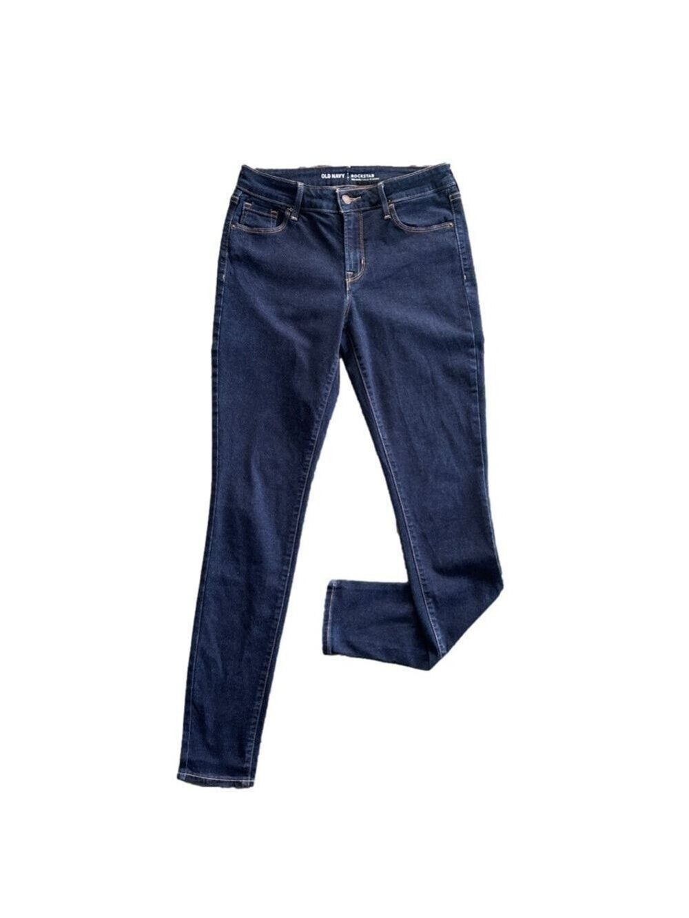 OLD NAVY Rockstar Mid Rise Skinny Jeans Long Tall Size 4 Dark Wash
